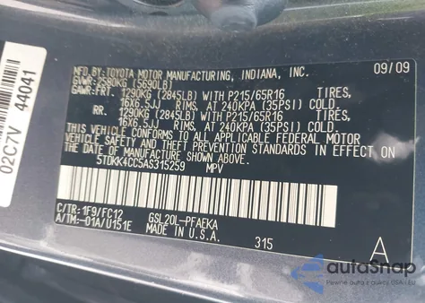 2010 Toyota Sienna Le z USA, uszkodzony, nr VIN 5TDKK4CC5AS315259